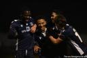 Doubling the lead - Southend United skipper Nathan Ralph is congratulated on his goal