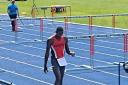 Frustration - Southend AC's Joseph Agbodza clattered hurdle seven and saw his chances of a place in the UK Championships final evaporate