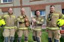 Happy ending – the firefighters rescued Alfie and Belle after they got stuck underneath a shed