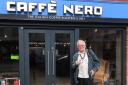 Visit - Alan Edwards outside of Billericay High Street's Caffè Nero - his 462nd store