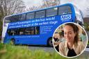 Supporting - Basildon breast cancer survivor Natalie Robinson backing the NHS Bus-Ting Cancer Tour bus
