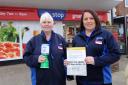 Sharon Britton and Jenny Goody staff members at One Stop, Ferry Road, Hullbridge, raising money for a pensioner in the village who was burgled by a woman posing as an undercover police officer