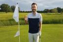 Gavin Bull celebrates after hitting his first hole-in-one at a nine hole Texas-scramble in aid of Little Havens at Rayleigh Golf Club