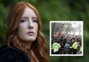 Patsy Stevenson and (inset) image of protests over the Clapham Common arrests