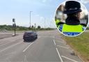 Police appeal - a Street View image of Sadlers Farm Roundabout and an inset image of a police officer