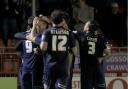 Southend United celebrate scoring against Crawley Town on Tuesday night