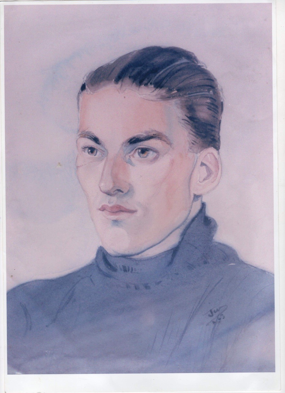 A previously unpublished portrait of Mr Powell Davies painted in Colditz by a fellow inmate