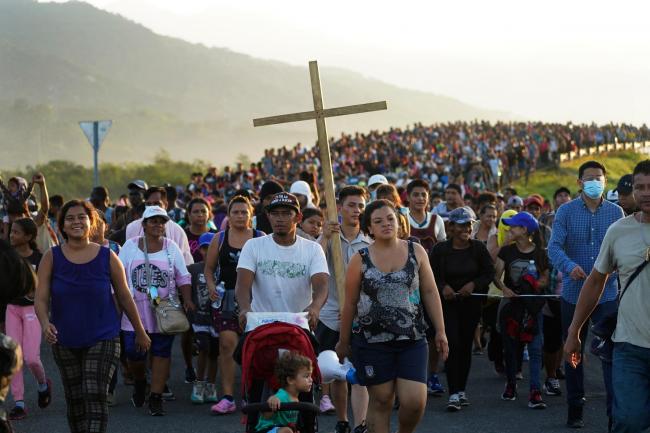 Migrants leave Chiapas state in Mexico and continue their trek north towards the country's border with the US