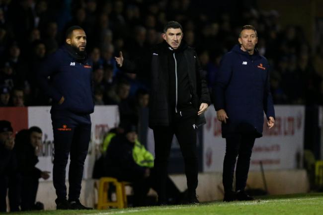 Frustrated - Southend United head coach Kevin Maher (centre)
