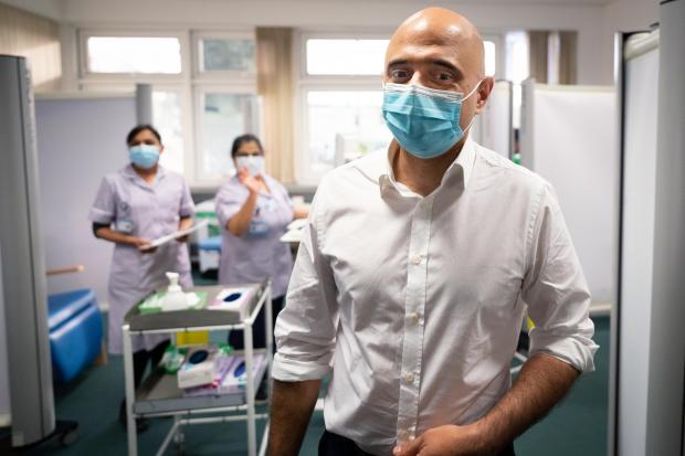 Echo: Health secretary, Sajid Javid visits St George's Hospital in south west London where he talked to staff and met Covid 19 patients who are being treated with a new anti-viral drug. Photo via PA.