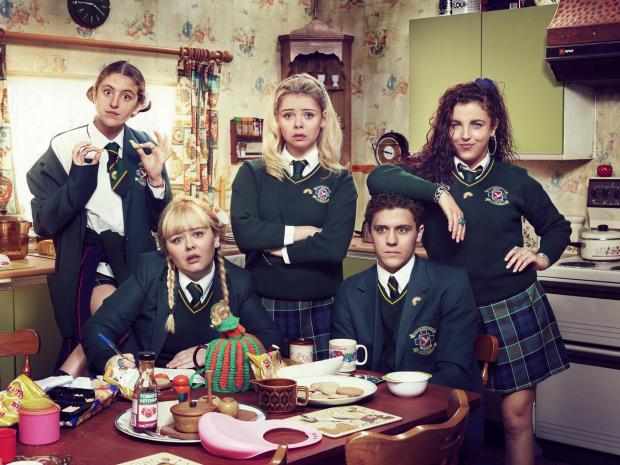 Echo: (left to right) Orla (Louise Harland), Clare (Nicola Coughlan), Erin (Saoirse-Monica Jackson), James (Dylan Llewellyn) and Michelle (Jamie-Lee O'Donnell) from Derry Girls. Credit: Hat Trick/ Channel 4 / PA