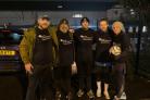 Final destination - Southend United fans (left to right) Charlie Blissett, Robert Askew, Chris Phillips, Scott Wheeler and Sarah Franklin walked 22 miles from Chelmsford to Roots Hall carrying the matchball on Tuesday night