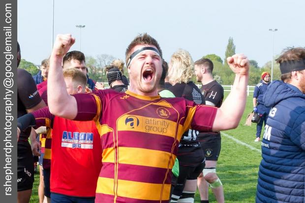 Screaming with delight - Westcliff’s James Scogings shows his joy after his side's victory against Rochford Hundred