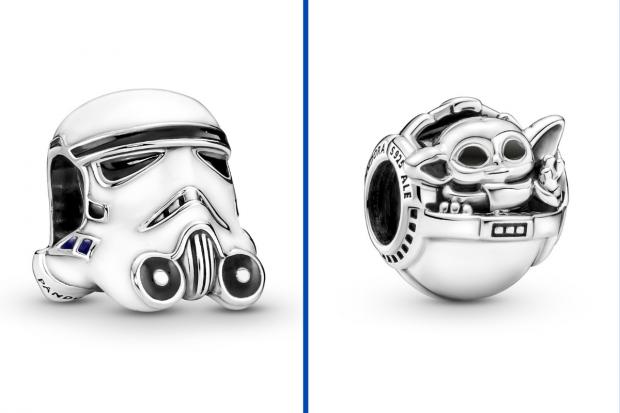 Echo: (left to right) Stormtrooper charm and Grogu and crib charm. Credit: Pandora