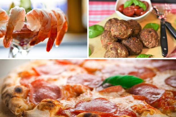 Echo: (Top left clockwise) Prawn cocktail, Meatballs, Pizza. Credit: PA/Canva