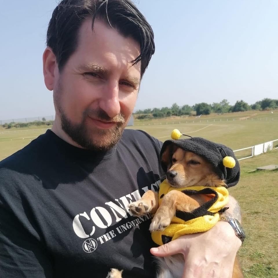Together - Organiser Dean Ward with his dog at the Vegan Fair