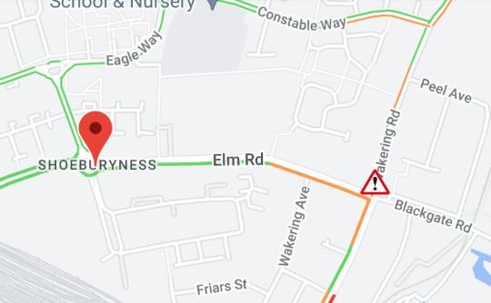 Echo: Elm Road in Shoebury is partially blocked. Photo: Google Maps