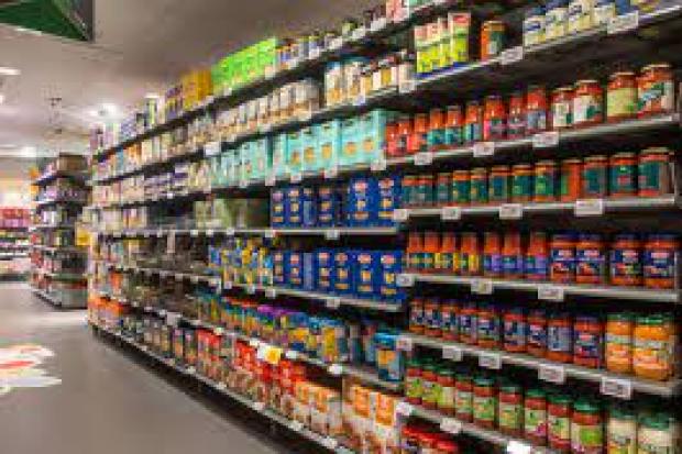 Supermarket shelves by Wikipedia Commons