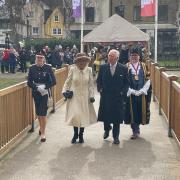 King Charles and Queen Consort head into Colchester Castle accompanied by Lord-Lieutenant of Essex Jennifer Tolhurst and Colchester Mayor Tim Young