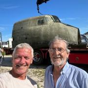 Home - Marc Willmott (L) and ex-British Air Ferries engineer Richard Walker (R) after bringing the last surviving Carvair cockpit back to south Essex