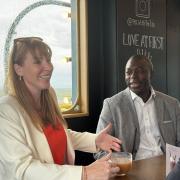 Catch up - Angela Rayner chatted with Bayo Alaba in a café on Southend Pier