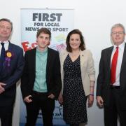 L-R Jamie Huntman UKIP, Dom Ellis Green Party, Rebecca Harris Conservative and Joe Cooke Labour