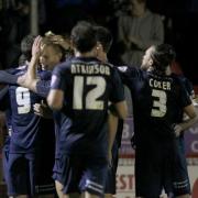 Southend United celebrate scoring against Crawley Town on Tuesday night