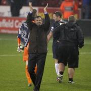 Phil Brown applauds the fans after Saturday's 2-2 draw at Sheffield United