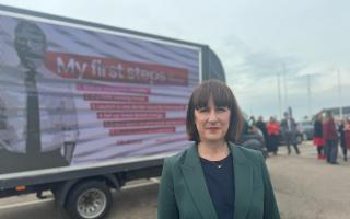 Pledges - shadow chancellor Rachel Reeves in Shoebury with Labour's new advertising bus