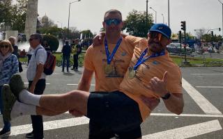 Fighting fit - Daniel and runner partner at the marathon
