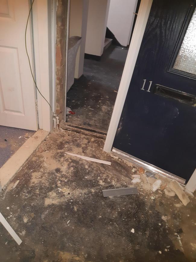 Aftermath - the door was destroyed following the police raid